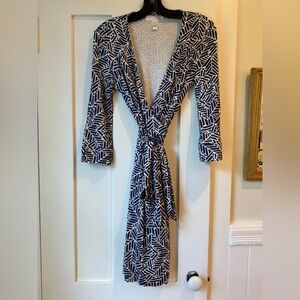 Diane Von Furstenberg Navy and White Silk wrap Dress